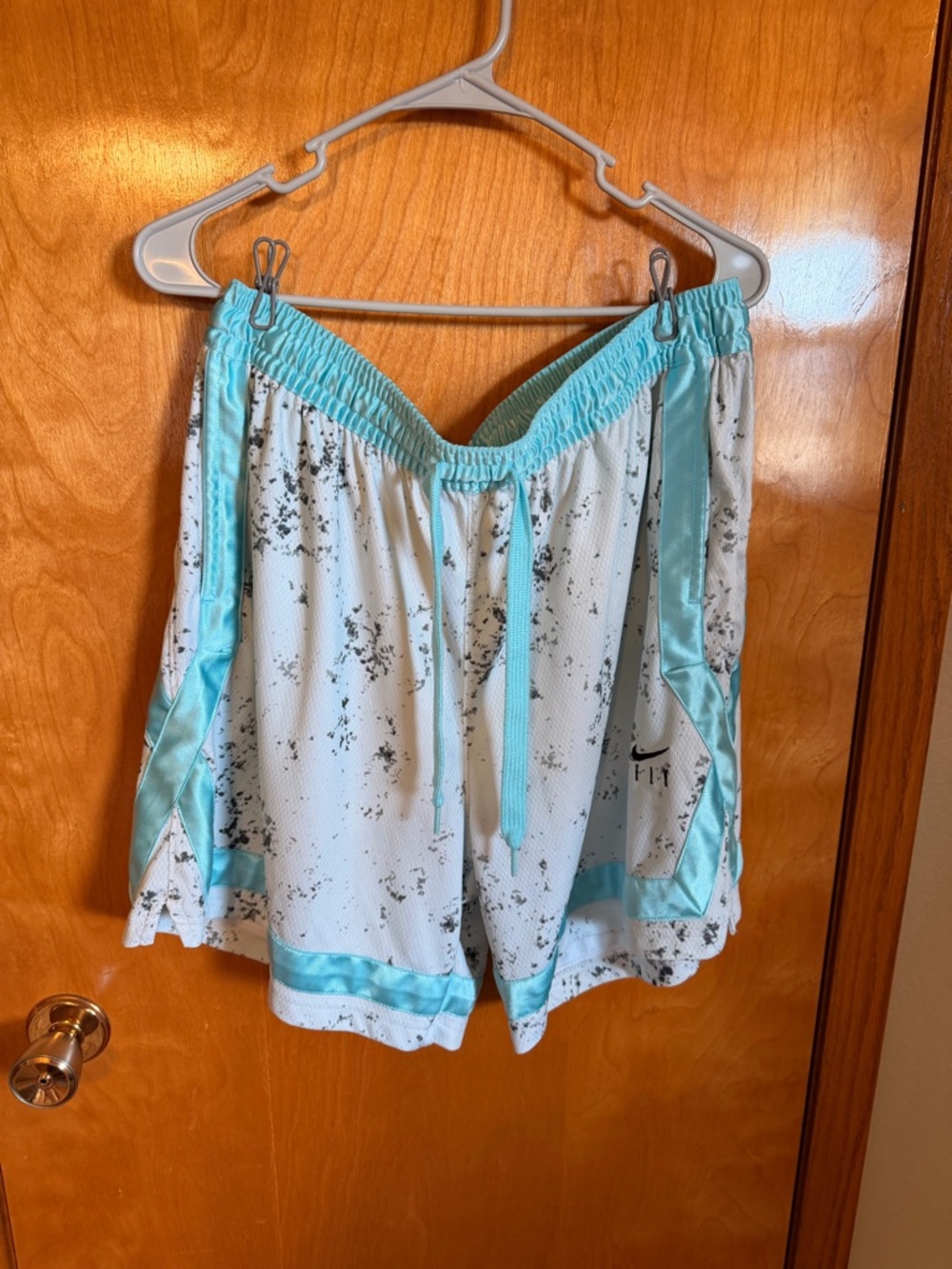 Nike Dri-FIT Aqua and White Training Shorts with Drawstring